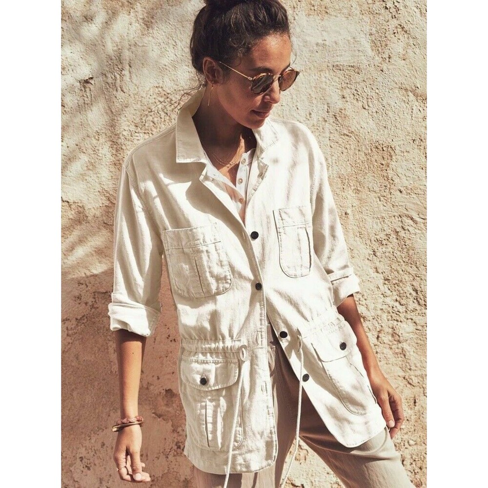 Faherty Womens Larkspur Utility Jacket Linen Blend Sz S Vacation Safari Cargo